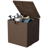 Garvee Cassa Portaoggetti Esterna 28 L Plastica Resistente alle Intemperie Bloccabile Giardino Patio 50x52x50 cm Marrone