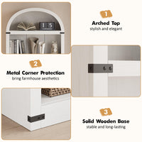 Libreria Garvee a 5 ripiani in legno di fattoria ad arco, protezione angolare in metallo bianco, soggiorno, ufficio, 71,65 pollici