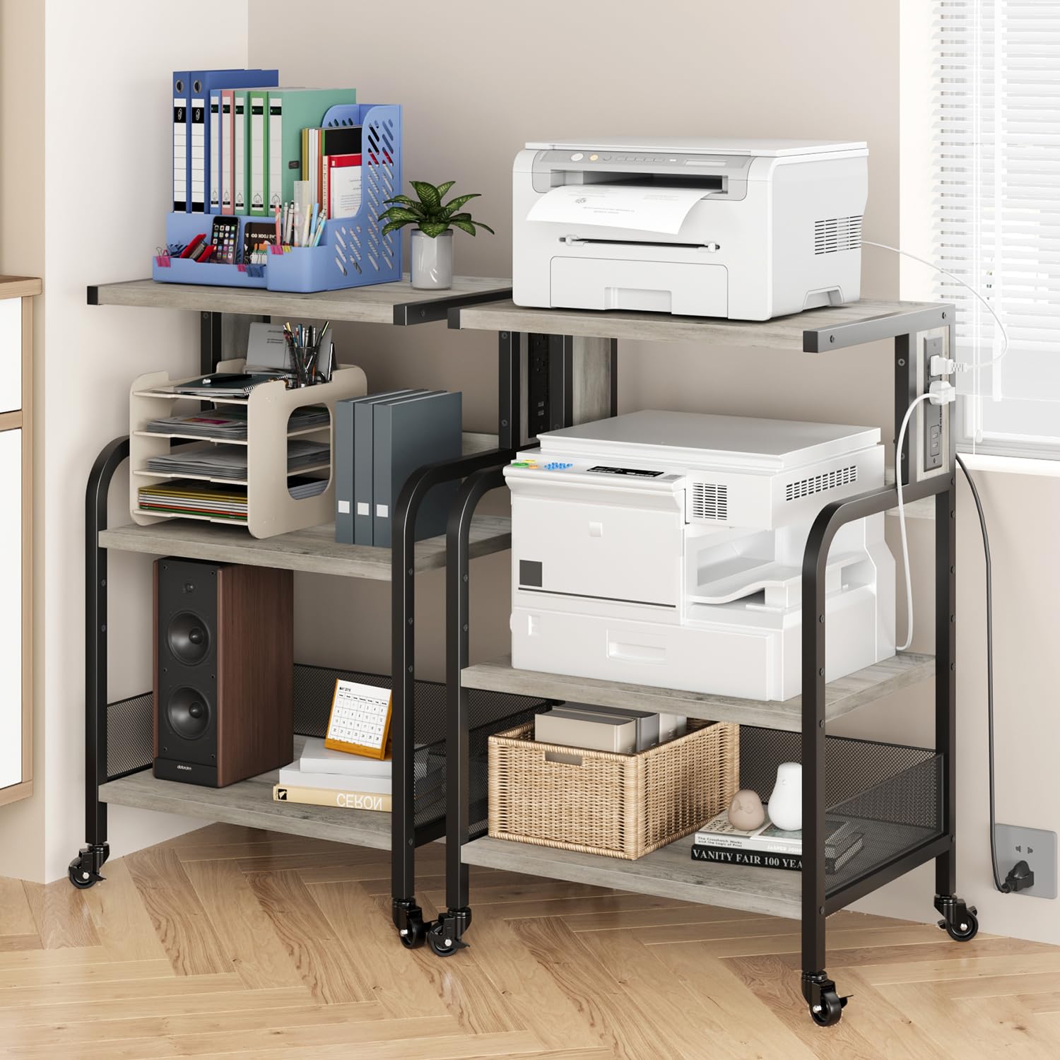 Supporto per stampante Garvee con funzione di ricarica, struttura in metallo, altezza regolabile, ufficio e casa, 20,46"x15,76"x31,46", nero