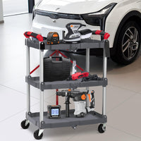 Carrello di servizio pieghevole Garvee a 3 ripiani, struttura in alluminio, pieghevole, per ufficio e casa, capacità di carico di 56 libbre, nero