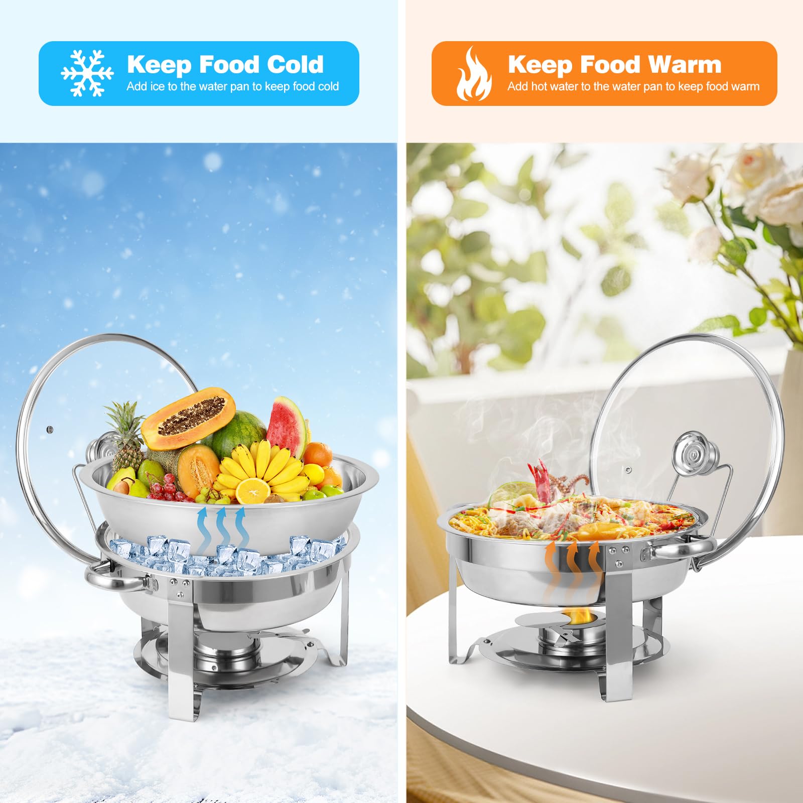 Garvee Chafing Dishes Buffet Set 5QT Acciaio Inox Coperchio in Vetro Controllo della Temperatura Catering Matrimonio Evento Piastra Riscaldante