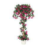 Garvee Albero Artificiale Bougainvillea 152 cm Resistente UV Fiori Rosa Vaso Bianco Decorazione Interni Esterni Giardino Ufficio - 152.4 cm