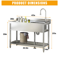 Lavello da cottura industriale Garvee in acciaio inox dalle grandi dimensioni 120x51x94cm Lavello da cottura industriale in robusto acciaio inox e con elevata capacità di carico per applicazioni professionali
