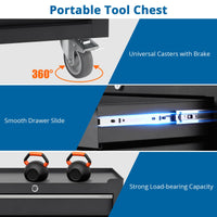 Carrello portautensili Garvee con 6 cassetti, ruote, serratura, acciaio, per officina e garage, 24 pollici, nero
