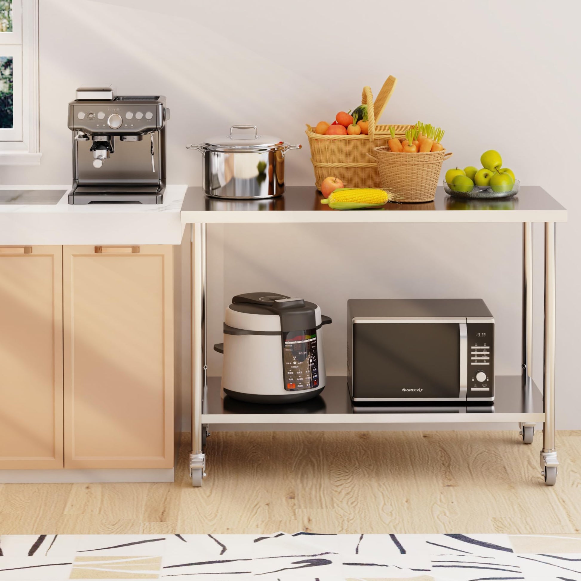 Tavolo da lavoro in acciaio inossidabile Garvee 36x24 pollici 201 SS gambe robuste argento per cucina e officina