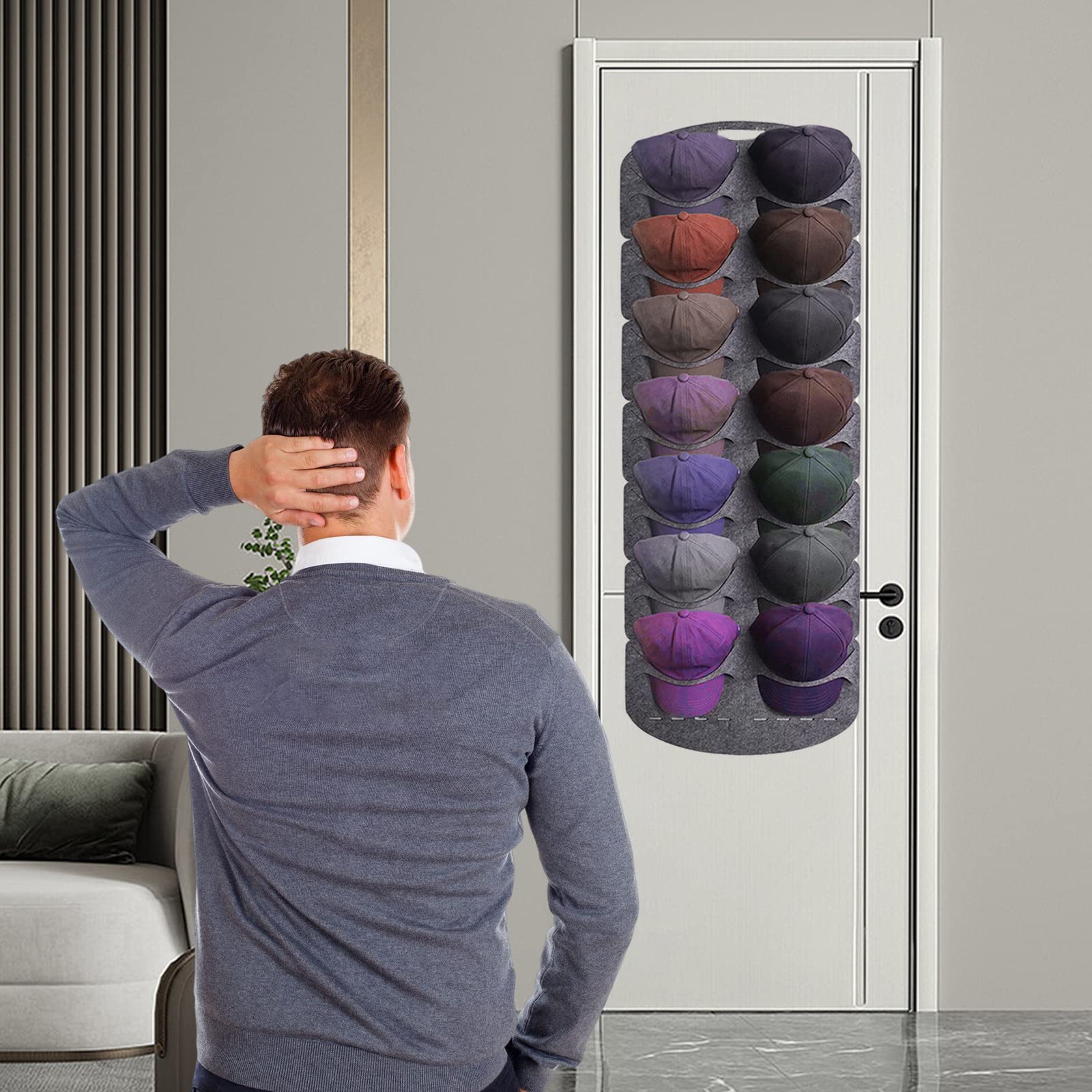 Garvee Set 2 Porta Cappelli Baseball Pieghevoli in Feltro, Organizer da Muro, Salvaspazio, Ideale per Armadi e Porte, Grigio
