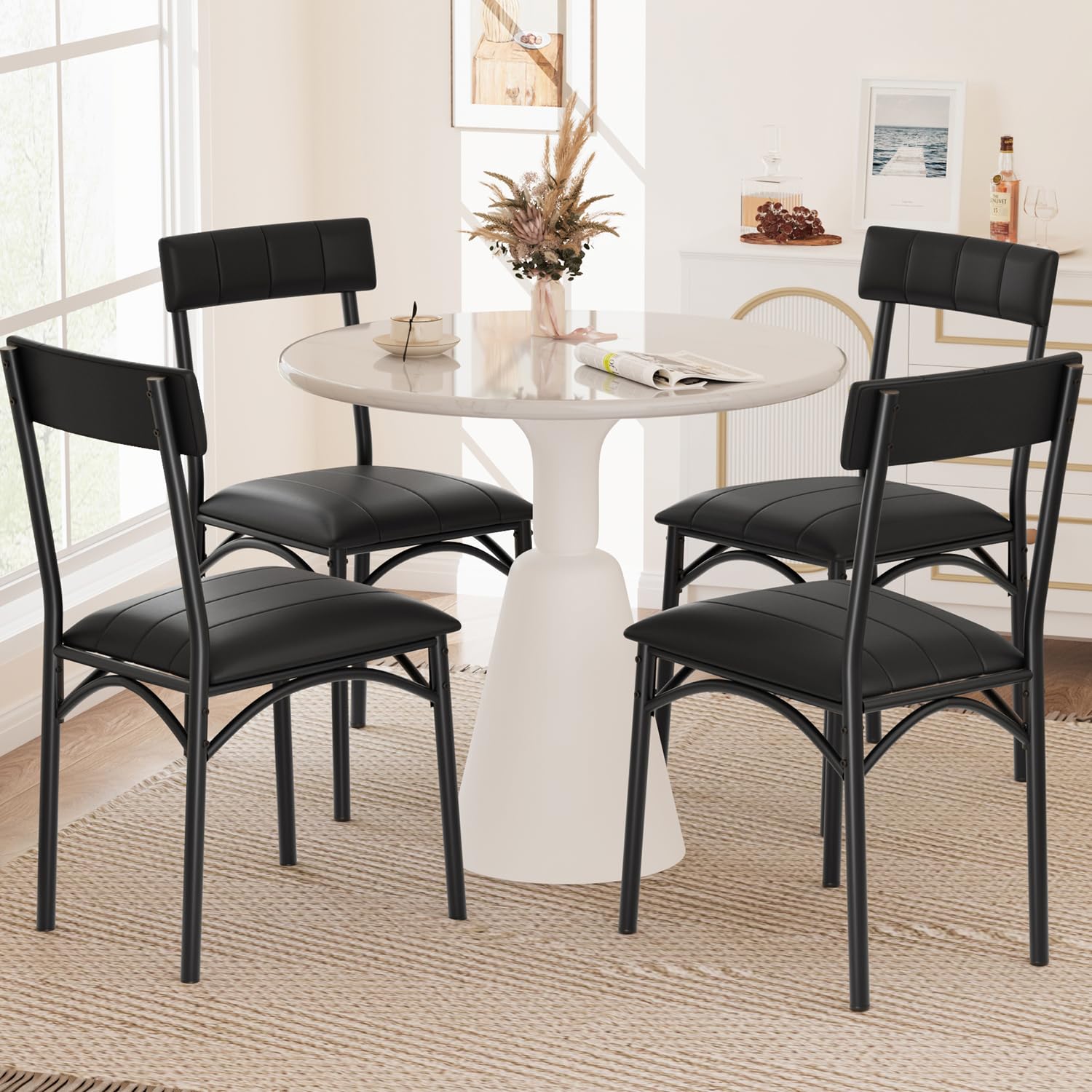 Set di 2 sedie da pranzo Garvee, in similpelle, ergonomiche, robuste, in MDF e acciaio, per cucina e appartamento, 47 cm di lunghezza x 43 cm di larghezza x 85 cm di altezza, nere