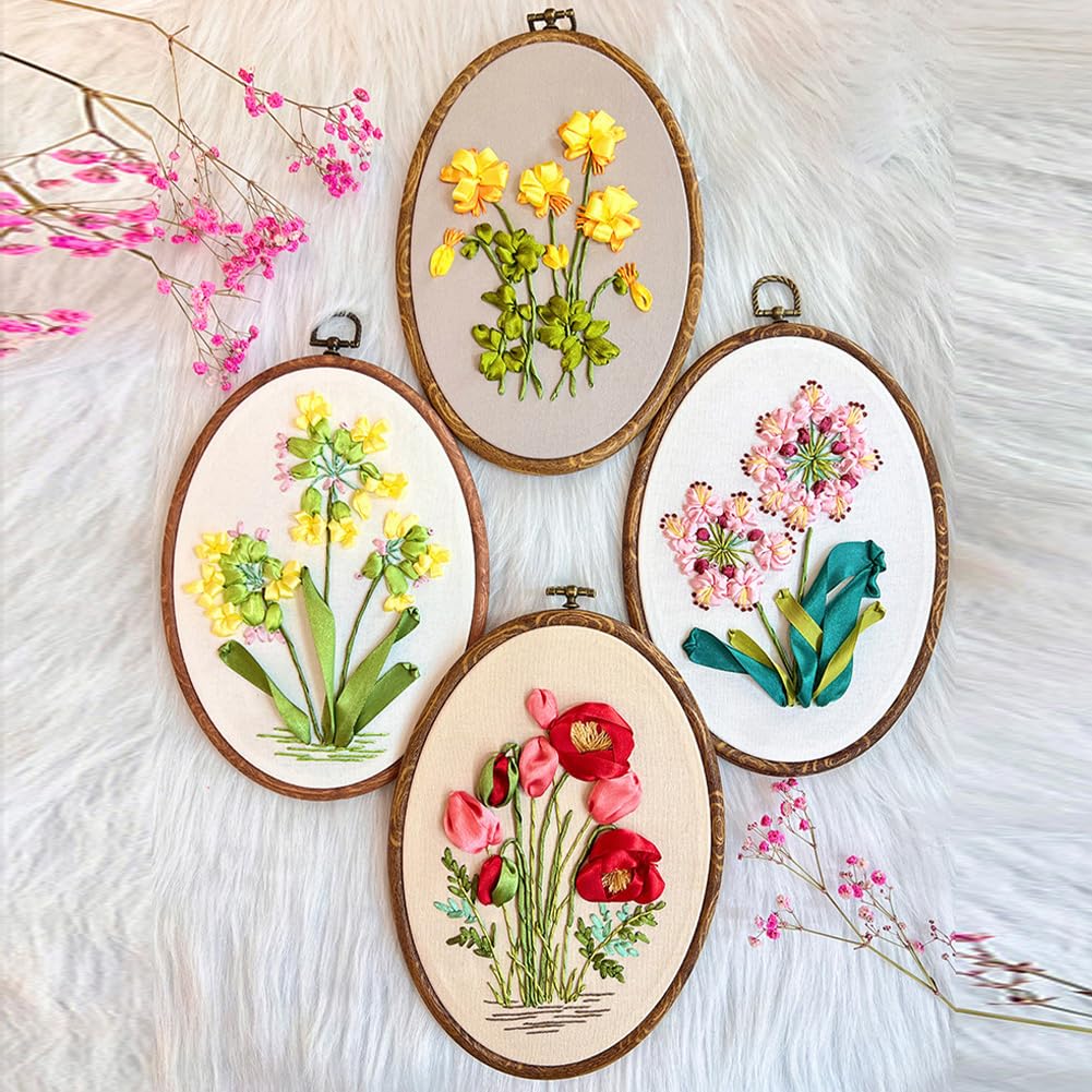 Kit per ricamo per principianti Garvee con nastro 3D, telaio da ricamo, ago per lavori fai da te, regalo per hobby, cotone, spagnolo, set creativo