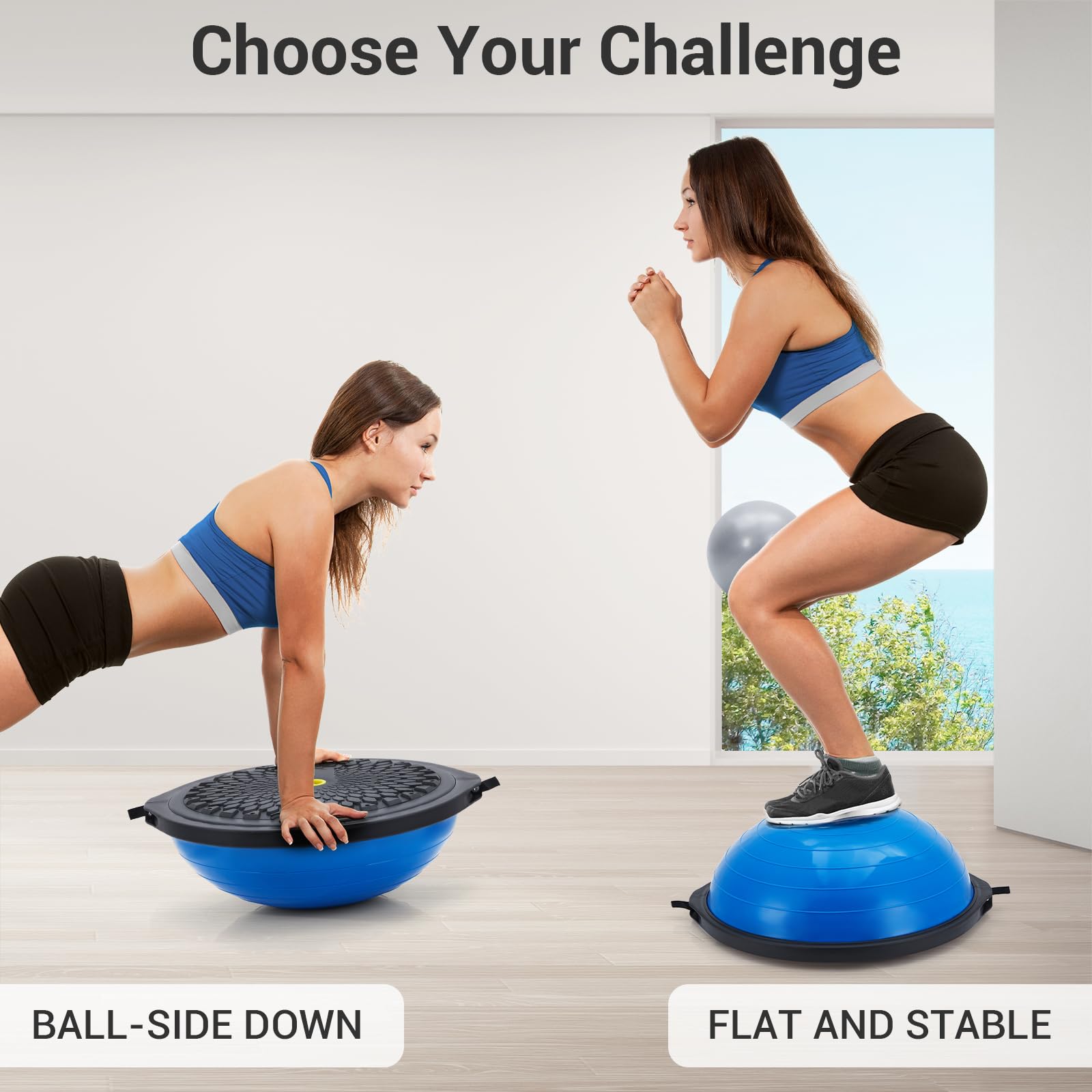 Garvee Palla Da Equilibrio 25in Trainer Core Allenamento Resistente PVC Base Antiscivolo Bande Resistenza Casa Blu