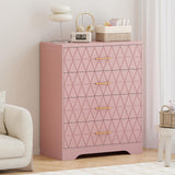Garvee Cassettiera 4 Cassetti in Legno con Maniglie Oro per Camera, Soggiorno, Ingresso, Moderna, Alta, Organizer, Colore Naturale - Rosa