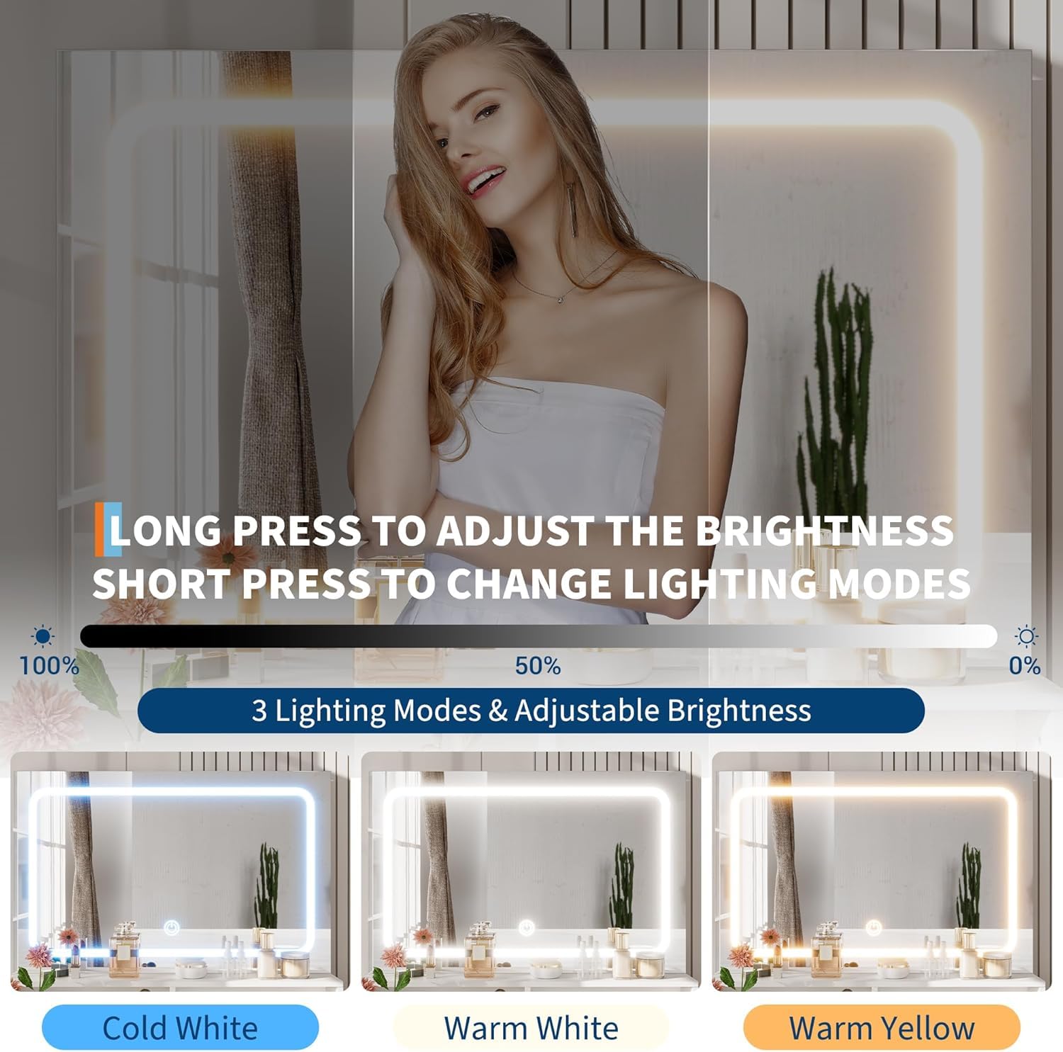 Tavolo da toeletta grande Garvee con sgabello imbottito per il trucco, tavolo da trucco moderno con illuminazione a LED, prese elettriche, 80 x 40 x 138 cm, bianco