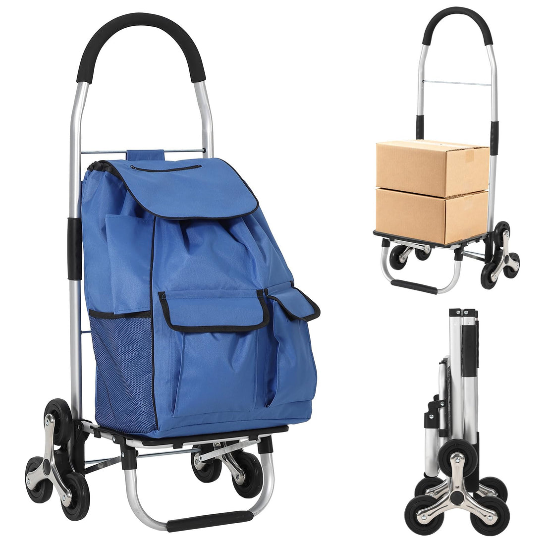 Carrello della spesa pieghevole 3 in 1 Garvee con saliscale a 6 ruote, borsa in tessuto Oxford da 36 litri, leggero ed ergonomico, per la spesa e il giardino, capacità di carico di 176 libbre, nero