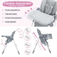 Seggiolone Garvee Baby, multifunzionale, altezza regolabile e pieghevole, telaio in alluminio, vassoio rimovibile, per casa e viaggio, leggero e sicuro.