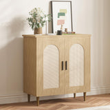 Garvee Buffet in Rattan con Piedi in Legno Massello, Ampio Spazio di Stoccaggio, Naturale, Elegante per Soggiorno e Ingresso