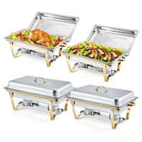 Garvee Chafing Dishes Buffet Set da 4 pezzi da 8 Qt Piatti riscaldanti in acciaio inossidabile Telaio pieghevole Anti-scottatura Catering Party