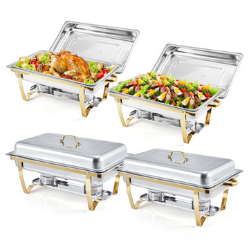 Garvee Chafing Dishes Buffet Set da 4 pezzi da 8 Qt Piatti riscaldanti in acciaio inossidabile Telaio pieghevole Anti-scottatura Catering Party