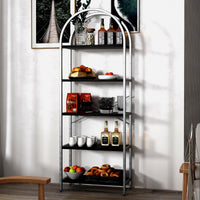 Libreria Garvee a 5 ripiani con struttura in metallo, ampio ripiano aperto, scaffalatura ad arco, nera per soggiorno e ufficio