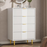 Garvee Cassettiera Fluted Moderna con 4 Cassetti Maniglie in Metallo per Camera e Soggiorno Legno MDF Naturale - Bianco