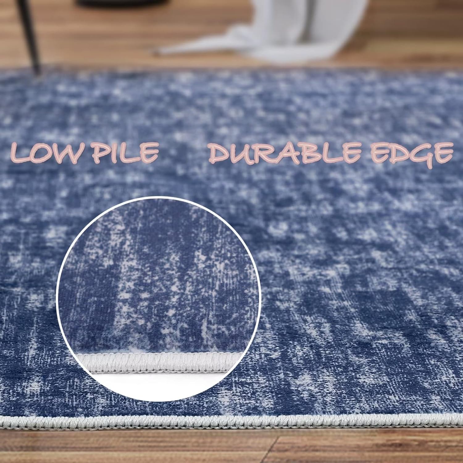 Tappeto Garvee lavabile in lavatrice, antiscivolo, morbido, piatto, soggiorno, camera da letto, 160x230 cm, blu