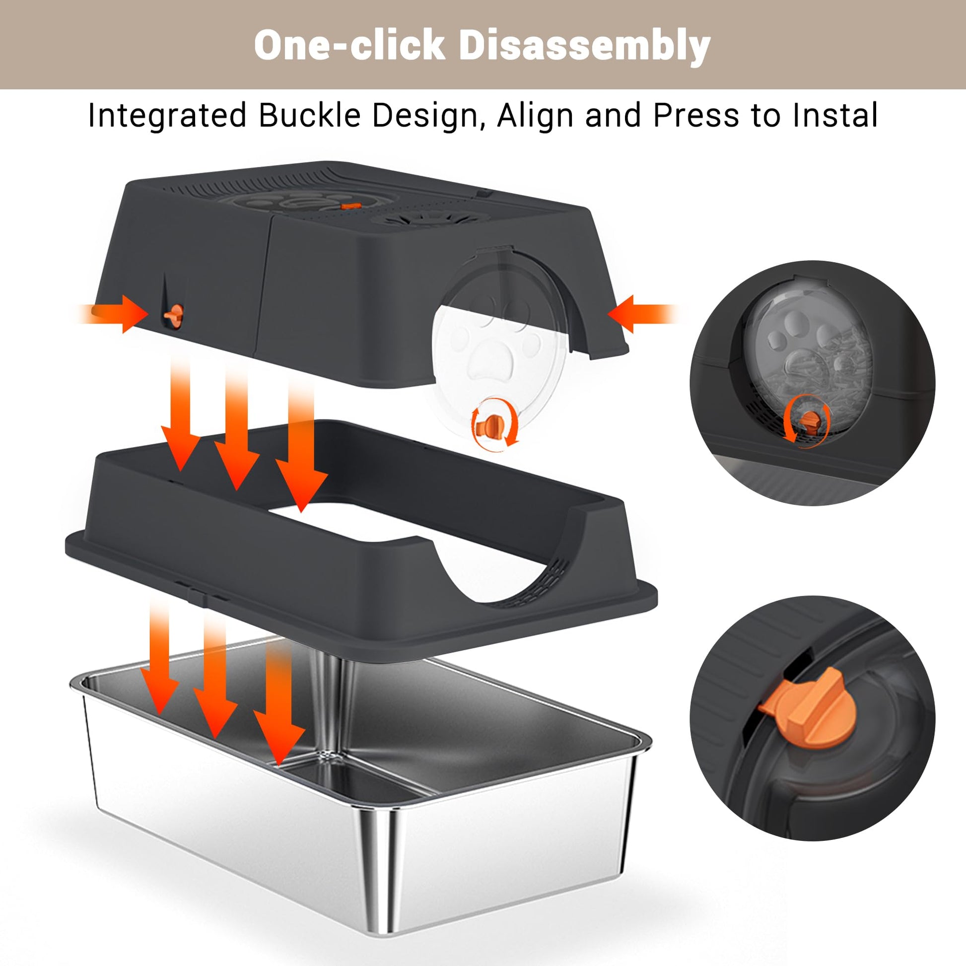 Lettiera per gatti Garvee in acciaio inox di grandi dimensioni con coperchio, resistente agli odori, doppio ingresso, 23.6"x15.75"x15.35"