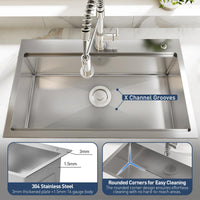 Lavello da incasso Garvee in acciaio inox con vasca e accessori per cucina da bar, 61 x 46 x 23 cm, argento spazzolato