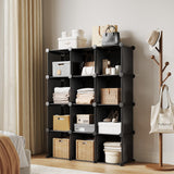Garvee Organizer 12 Cubi Modulari Scaffale Impilabile Kit Anti-Ribaltamento Struttura Acciaio Pannelli PP Piedini Elevati Montaggio Senza Attrezzi Camera Armadio - Black