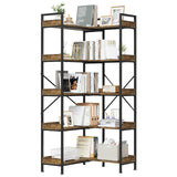 Garvee Libreria Tripla 5 Ripiani in Legno Rustico con Struttura in Acciaio per Soggiorno e Ufficio, Ampia Capacità, Colore Naturale, Dimensioni 109,5x25x160 cm