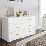 Garvee Cassettiera Moderna 6 Cassetti con Maniglie Dorate per Soggiorno e Camera, 119.4 cm L x 83.8 cm H, Legno Laminato Bianco - Bianco