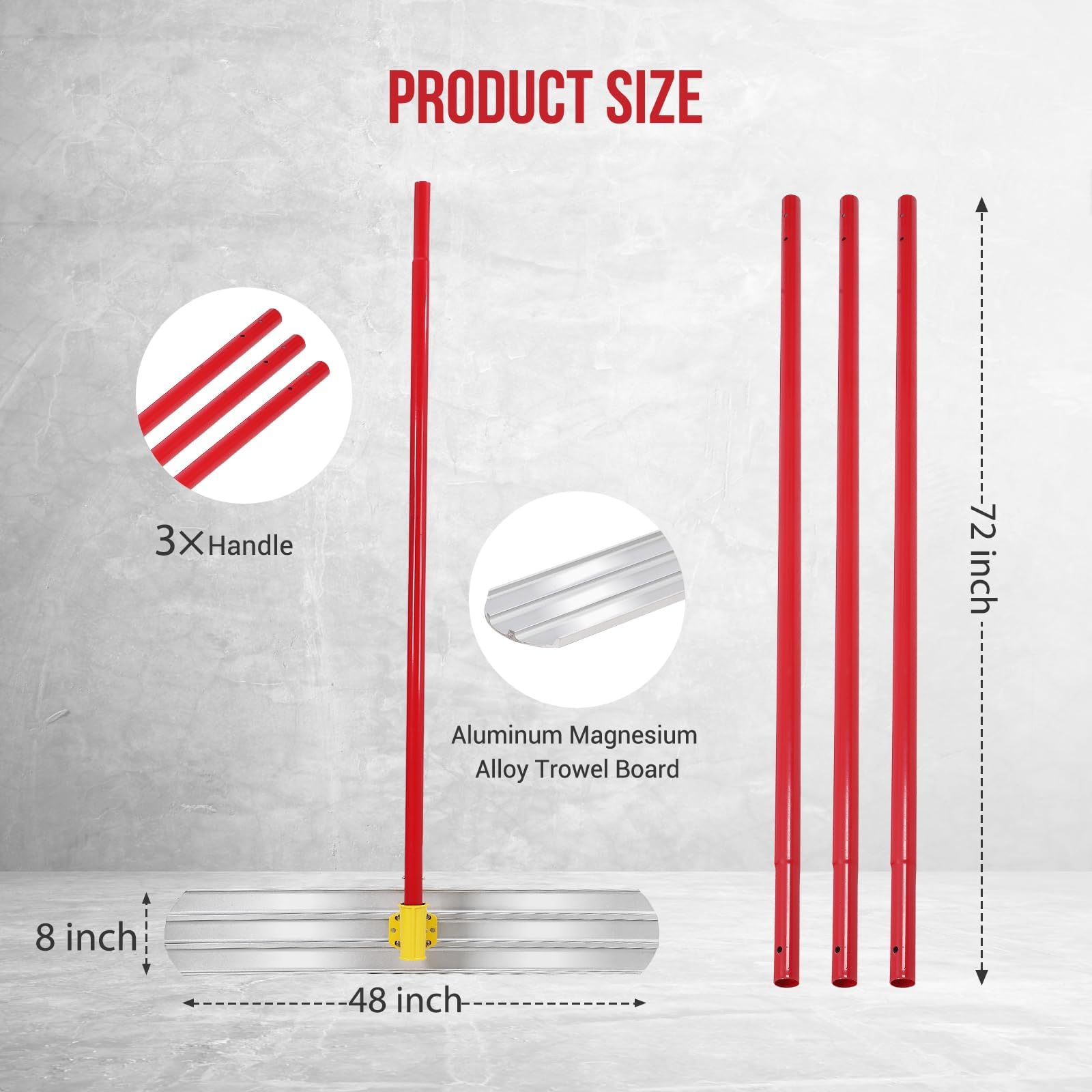 Frattazzo Calcestruzzo Garvee 48x8" Finitura Magnesio, Manici Alluminio 3x6 Piedi - Ideale per Festa del Papà, Edilizia e Fai da Te