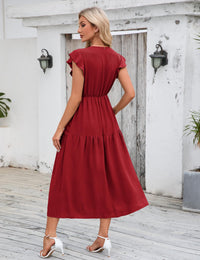 Abito estivo retrò alla moda da donna Garvee con maniche fluenti, elegante, rosso vino, taglia M