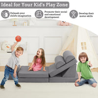 Divano modulare per bambini Garvee 10 pezzi, divano trasformabile in schiuma, microsuede di lusso, grigio scuro, gioco creativo nella cameretta dei bambini