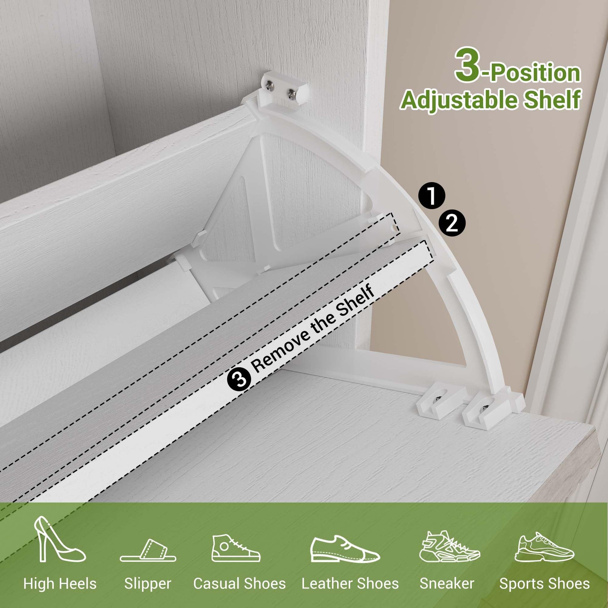 Scarpiera scanalata Garvee con 4 cassetti a scomparsa, organizer per scarpe stretto in legno, gambe in metallo, stile rustico moderno, bianco e rovere, salvaspazio per corridoio