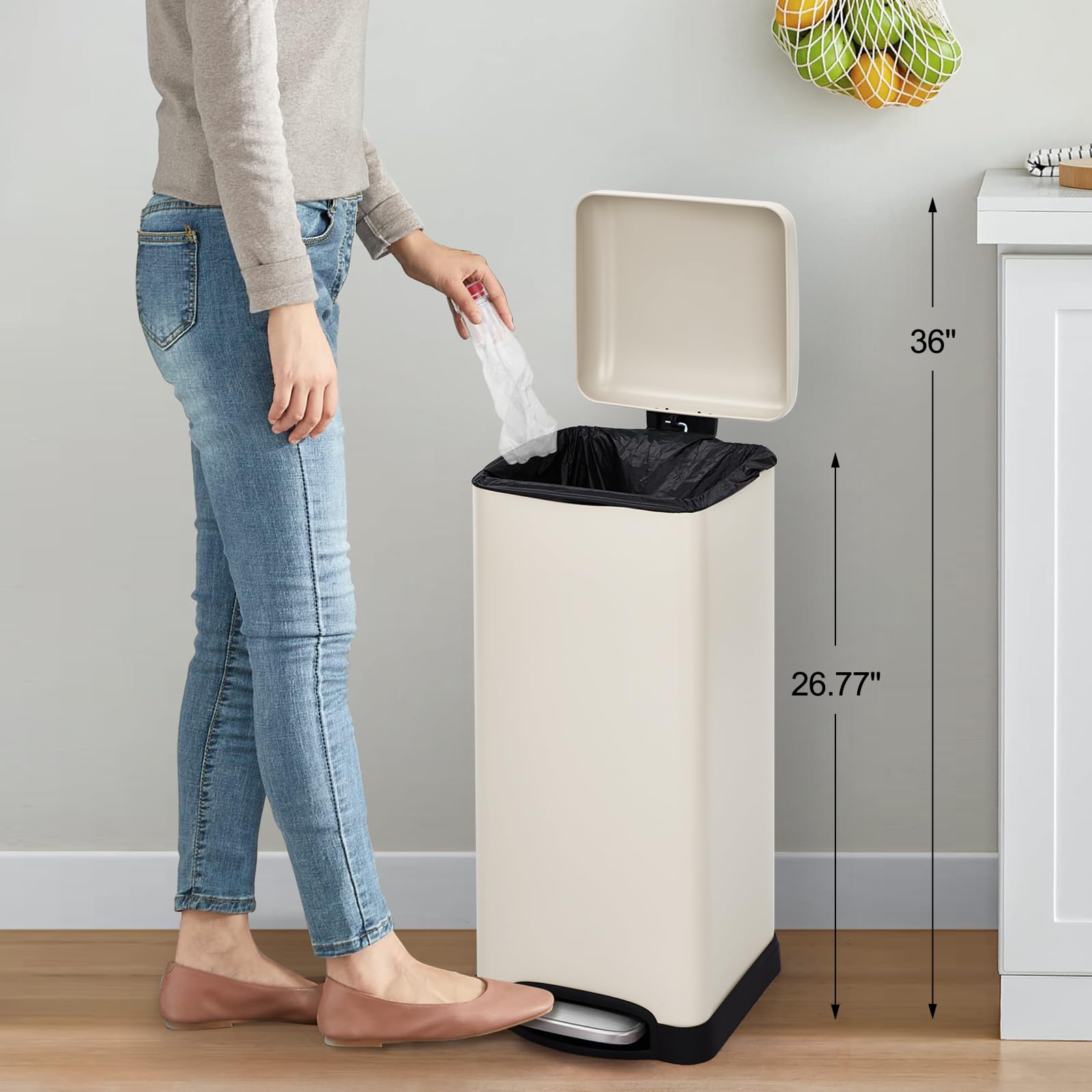 Pattumiera rettangolare Garvee da 8 gal/30 L in acciaio inox con coperchio a chiusura ammortizzata per cucina e sala da pranzo, anti-impronta, con secchio interno