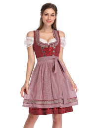 Abito Dirndl da donna Garvee Bavaria Oktoberfest, set da 3 pezzi, camicetta e grembiule, grembiule bavarese a maniche corte, abito da cameriera Oktoberfest, bordeaux a pois, taglia M