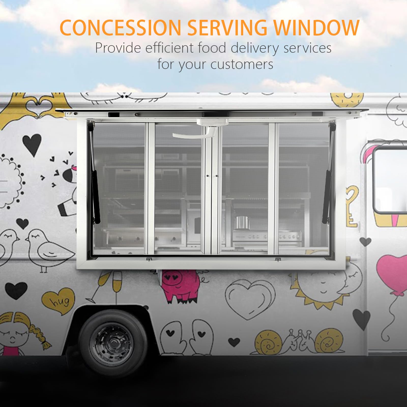 Finestra per food truck in alluminio Garvee Concession Window 36"x24" con 4 finestre scorrevoli e tenda da sole, telaio in acciaio inossidabile, maniglia di sicurezza, ideale per food truck