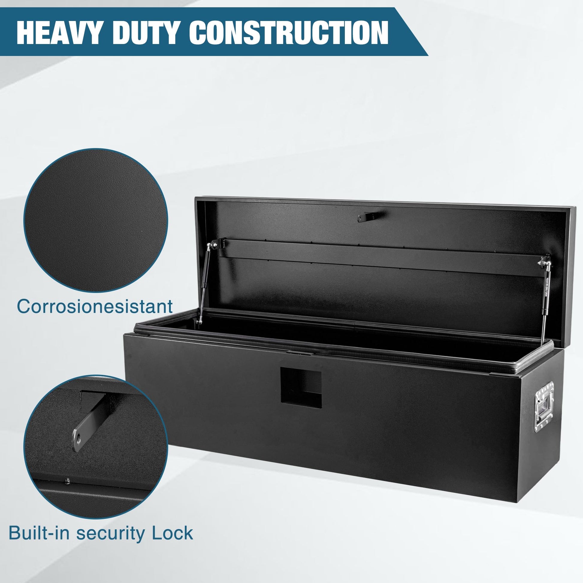 Cassetta portautensili per camion in acciaio nero Garvee, coperchio pneumatico in acciaio calibro 12, rimorchio resistente alle intemperie, 48x15x15 pollici