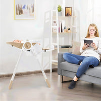 Seggiolone pieghevole Garvee per bambini dai 6 ai 36 mesi, leggero, cintura di sicurezza a 5 punti, vassoio rimovibile, beige, cucine piccole
