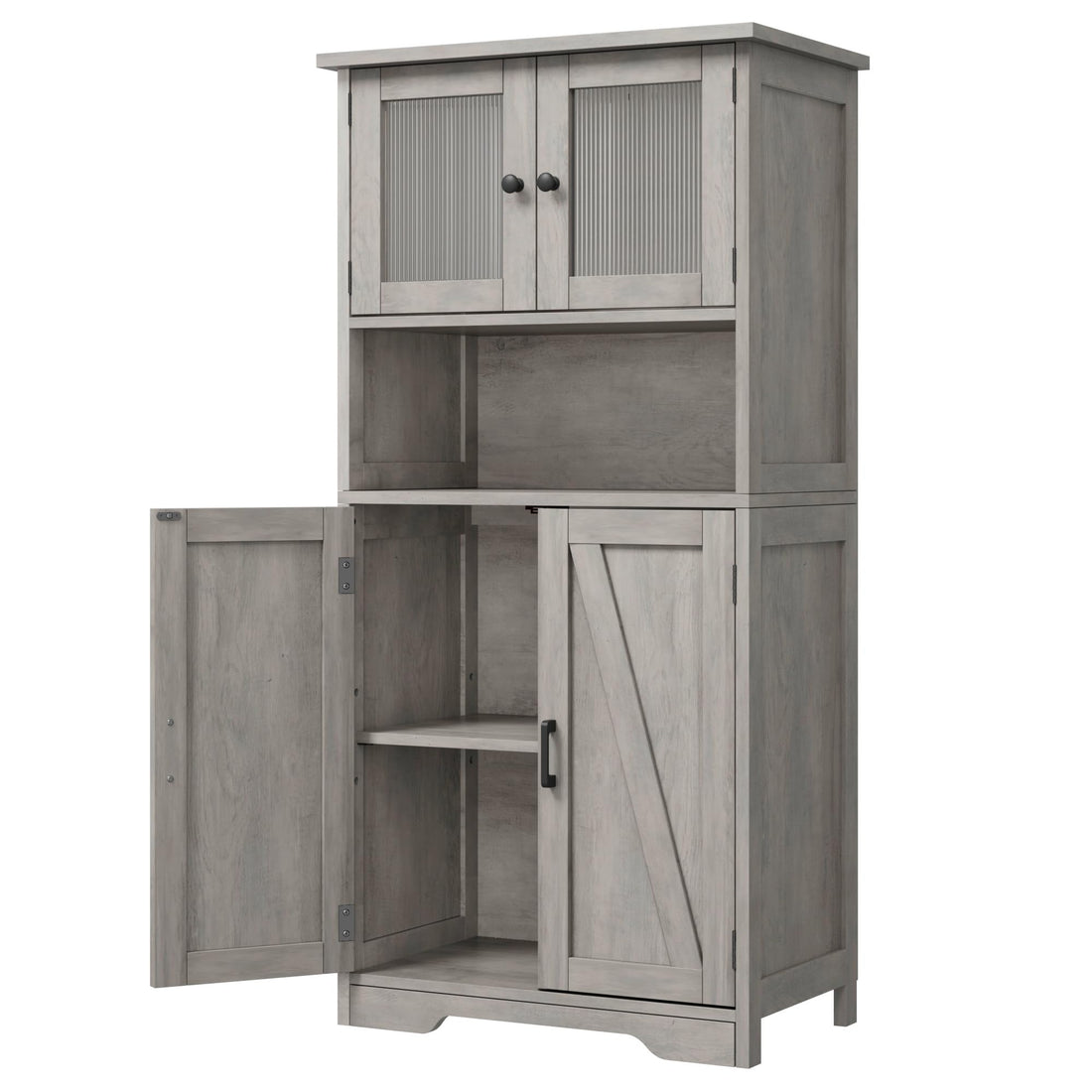 Mobiletto alto da bagno Garvee con 4 ante, ripiani regolabili, MDF, grigio, per cucina e soggiorno, indipendente, 23.6"x11.8"x50.4"