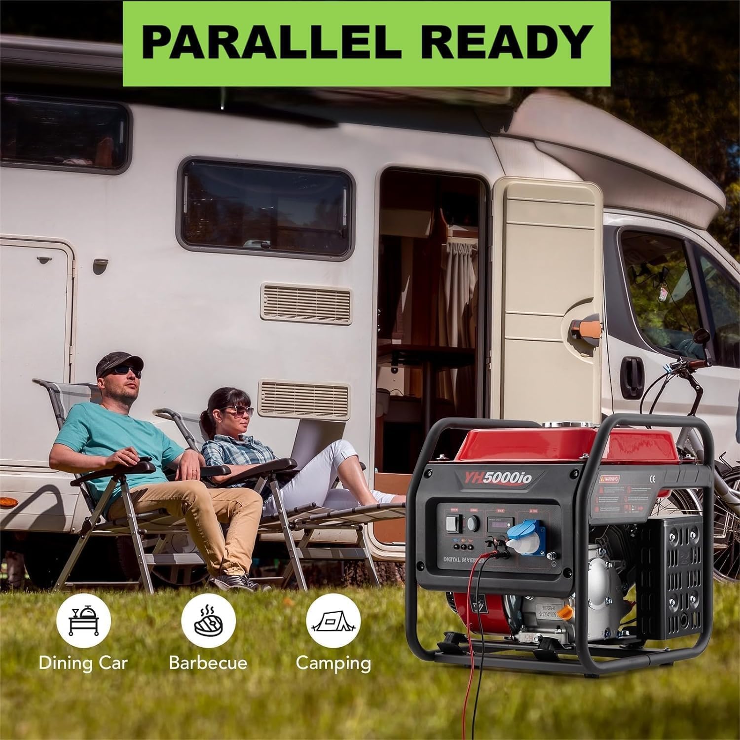 GARVEE Generatore 4000 W Generatore a benzina Silenzioso Presa USB Impermeabile Portatile per Campeggio all'aperto RV Emergenza Nero
