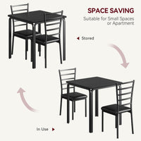Set da pranzo Garvee da 3 pezzi per 2 persone con sedie imbottite, piano in MDF, salvaspazio, stabile, ideale per cucina e sala da pranzo, design moderno, nero