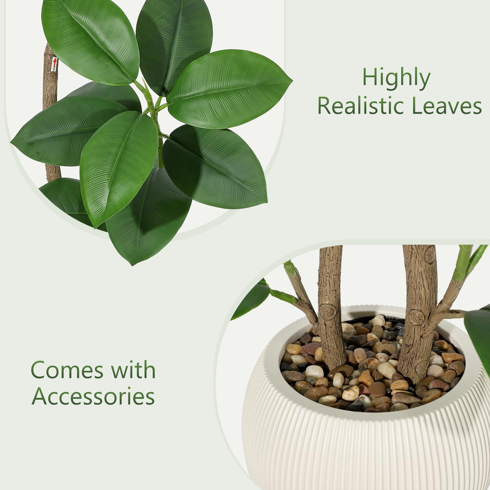 Albero di gomma artificiale Garvee da 5 piedi con vaso in resina bianca, resistente ai raggi UV, adatto a soggetti allergici, decorazione per interni e ufficio, marrone-bianco, realistico
