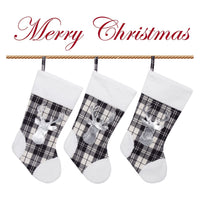 Garvee Set di 3 calze natalizie a quadri Buffalo da 20" con risvolto in peluche per camino e albero di Natale, grandi, a quadri bianchi e neri