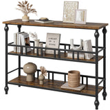 Tavolo consolle Garvee a 3 ripiani stretto da 43" dietro il divano in stile industriale in MDF e metallo robusto con spazio di archiviazione per soggiorno e corridoio - Marrone