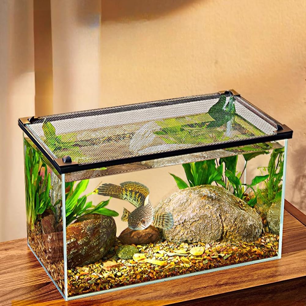 GARVEE Copertura magnetica per acquario nera 40x25cm - Protezione contro i salti dei pesci, materiale robusto, facile da pulire