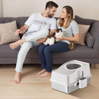 Lettiera per gatti Garvee in acciaio inox con coperchio, extra large, bordo alto, antirumore, per gatti fino a 15 kg, casa, argento