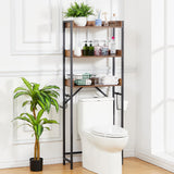 Garvee Mobiletto Sopra WC 3 Ripiani con Ganci e Porta Carta Igienica, Salvaspazio, Regolabile, Legno e Metallo, Per Bagno e Lavanderia