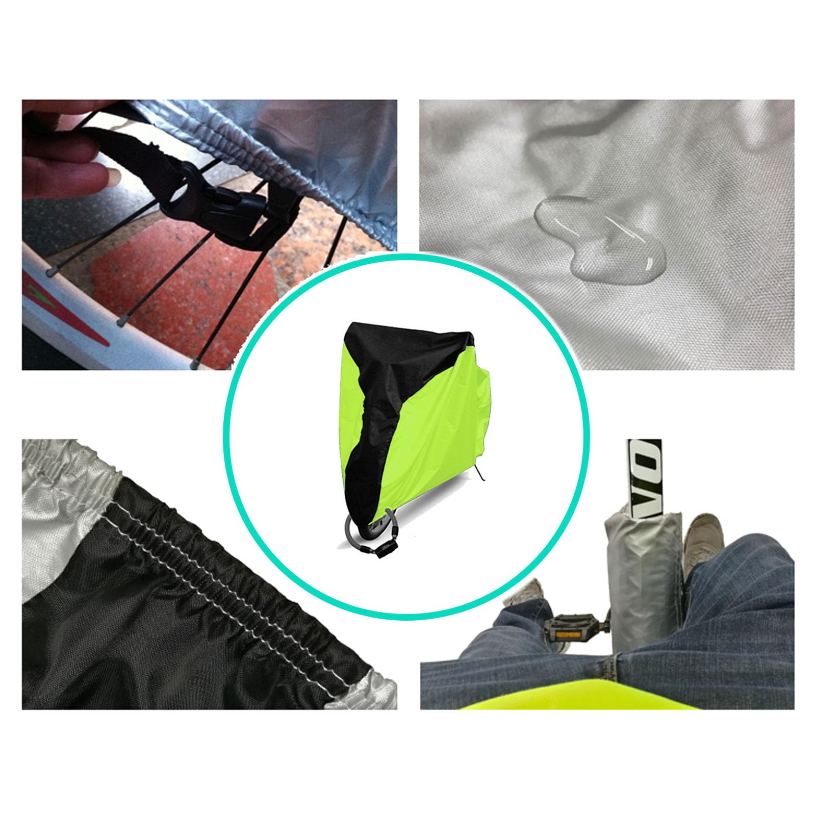 Garvee Copertura per Bicicletta 210D Oxford Impermeabile con Fori per Lucchetto e Strisce Riflettenti in PU per Mountain Bike Nero Verde XL