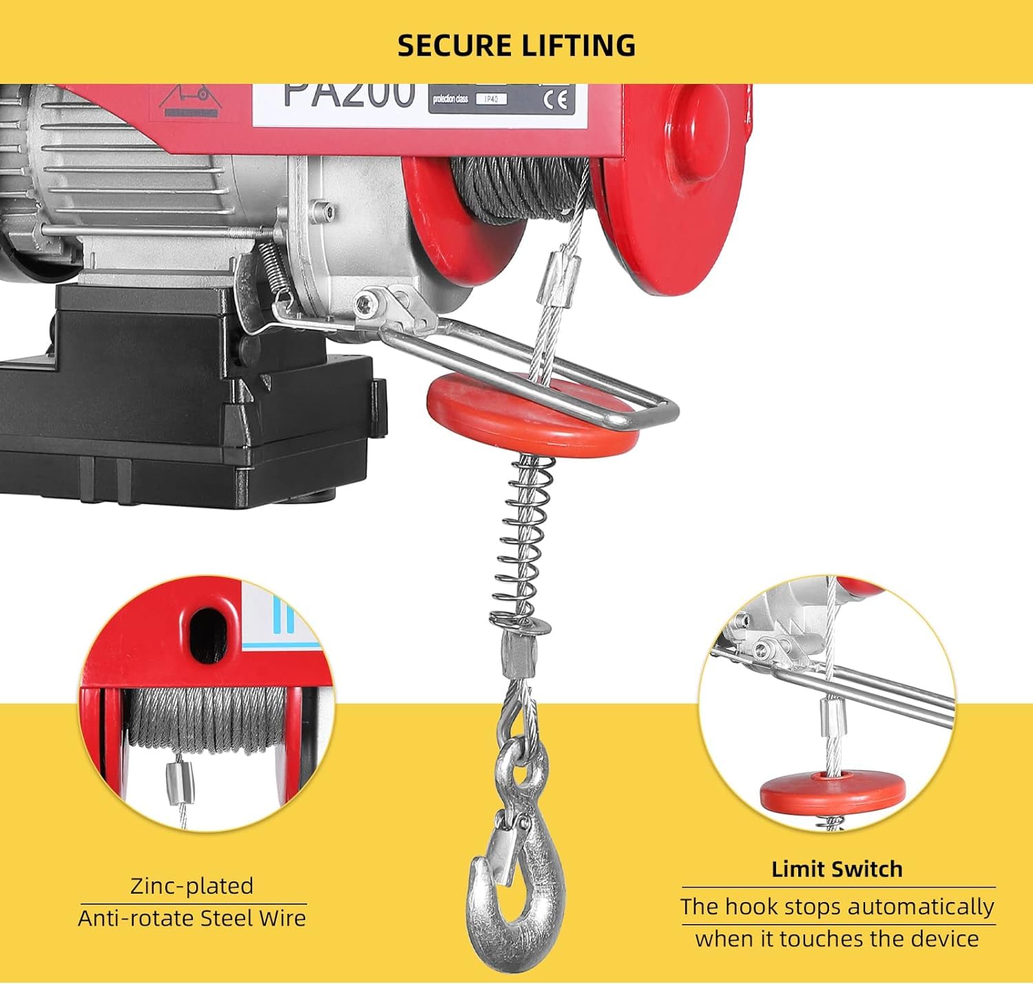 Garvee Electric Lift 850 libbre, paranco automatico per officina, magazzino e industria con freno di sicurezza a distanza per carichi pesanti