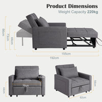 Divano letto/poltrona letto 3 in 1 Garvee con funzione letto, tessuto di lino, salvaspazio, 192 x 96 x 59 cm, grigio