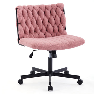 Sedia da ufficio Garvee Criss Cross con rotelle, seduta ampia, senza braccioli, girevole, struttura in metallo, rosa per ufficio domestico e toeletta, 26 pollici, comoda